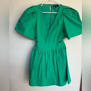 Banana Republic Emerald Green V-Neck Puff Sleeve Mini Dress